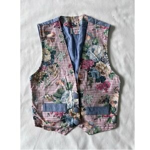 Vintage Talbots Kids Floral Vest Pink Blue Lace-Up Jean Back 4T